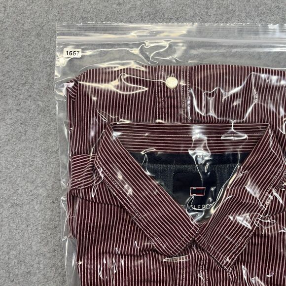 VTG Bugle Boy 77 Button Up Shirt Men 3XL Red White Pockets Striped Logo Y2K - Picture 12 of 12